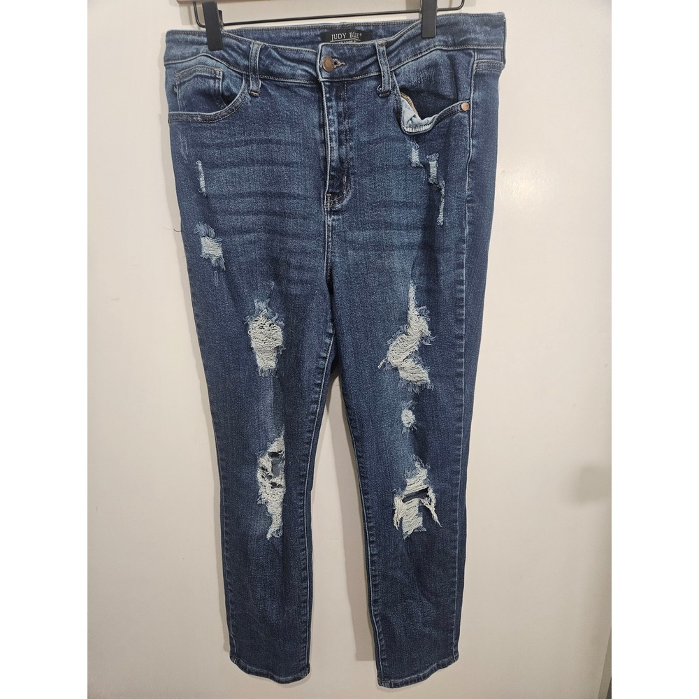 Judy Blue Boyfriend Fit Distressed High Rise Jeans JB88220‎ Blue Denim 13/31